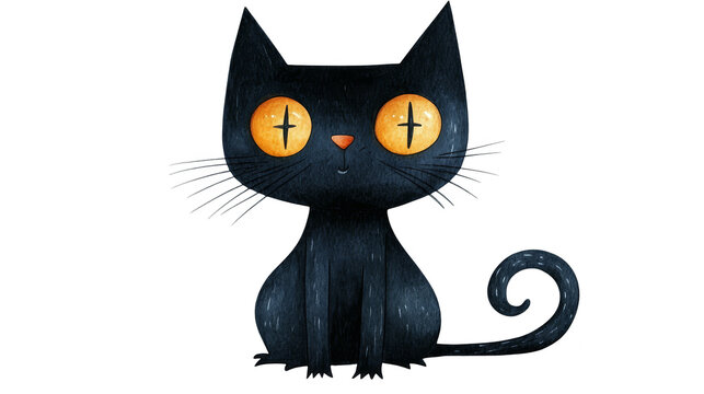 recommend clip art: Cute Black Cat Illustration with Cross Eyes and Curled Tail
