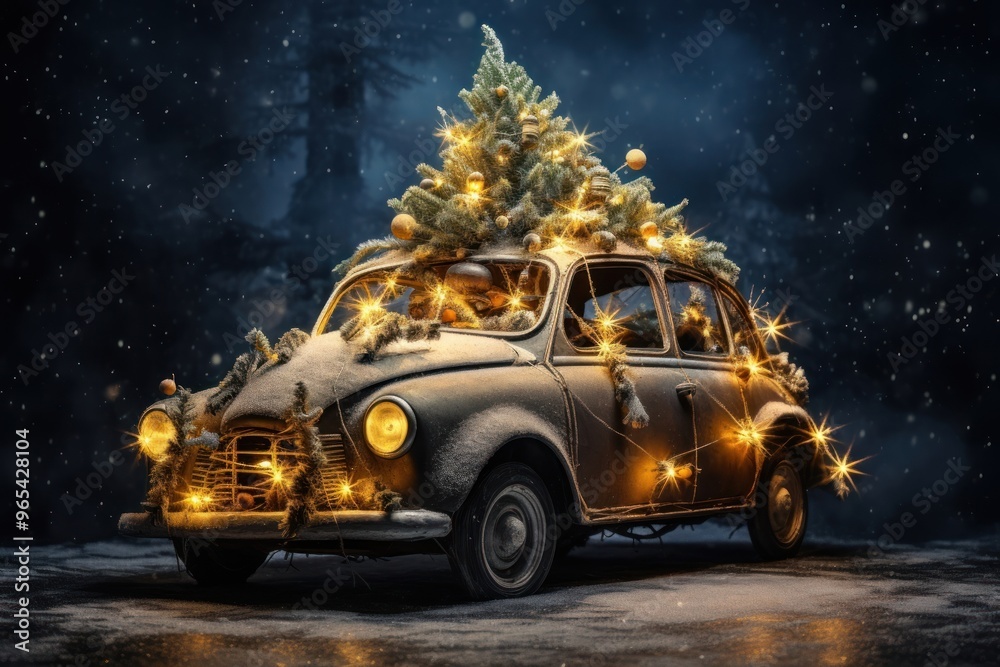 Canvas Prints Christmas car vehicle night.