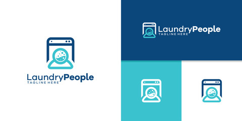 logo design combination of washing machine and person, laundry, clean, work logo template, symbol, icon, vector, inspirational ideas.