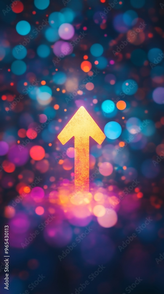 Poster Colorful upward arrow with bokeh background