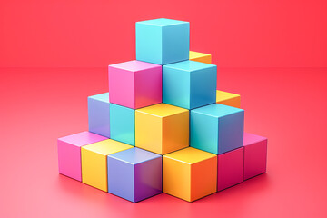 Naklejka premium Colorful cubes forming a pyramid on red background
