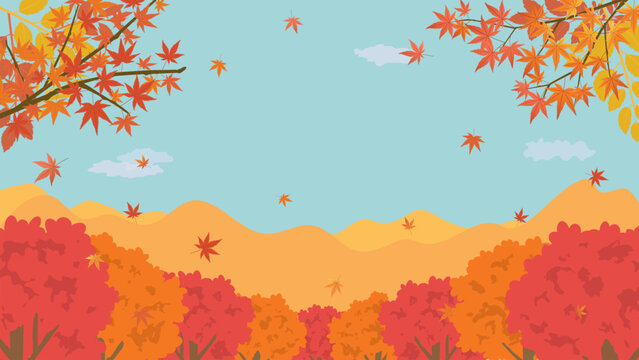 秋イメージ　紅葉風景の背景素材（フルHD 16:9サイズ）