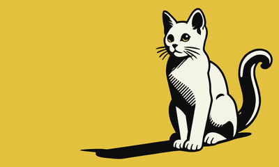 Sitting cat. Minimalist style. Yellow theme. Copy space for text , sign or symbol. Vector illustration