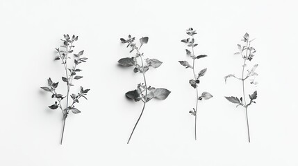 Four Dried Plant Stems on a White Background