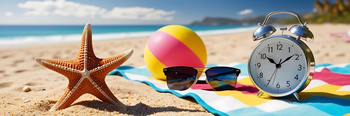 Obraz premium Summer, winter travel tour vacation concept background. Beach accessories