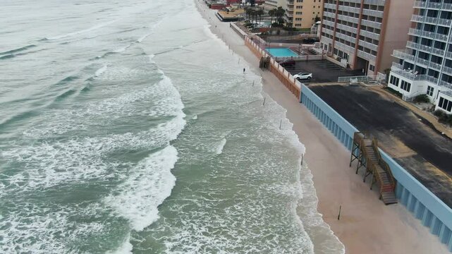 Daytona Beach Coastal Resort City In Volusia County, Florida, East Coast Of The United States. Aerial Pullback Shot