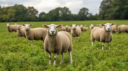 Fototapeta premium Owce rasy Suffolk żyjące na farmie owiec. Owce rasy Suffolk są płodne, wcześnie dojrzewające, z doskonałymi tuszami baranimi.