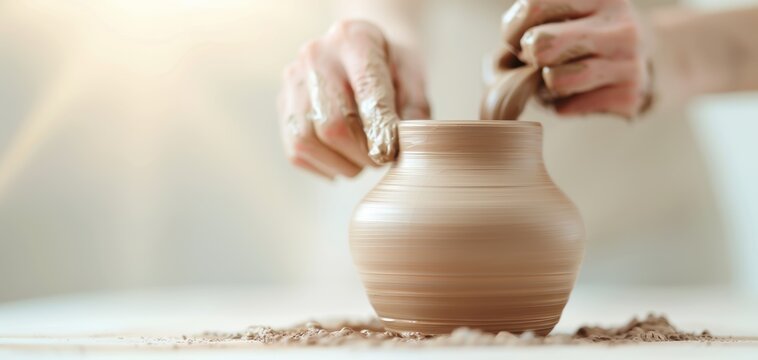 Artisan skillfully shapes clay into a unique pottery piece, showcasing the beauty of traditional craftsmanship and creativity.