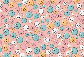 Happy Smiles on Pastel Pattern - Illustration