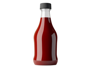 Glass Bottle of Red Sauce with Black Cap on Colorful Background