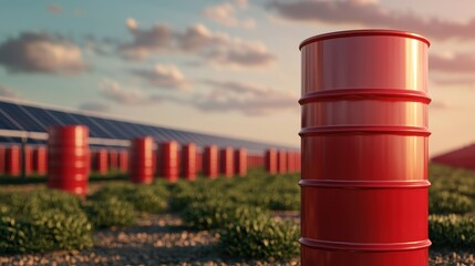 Obraz premium Electric Vehicle Revolution: Oil Barrels Energy Shift with Copy Space, Selective Focus on Foreground .