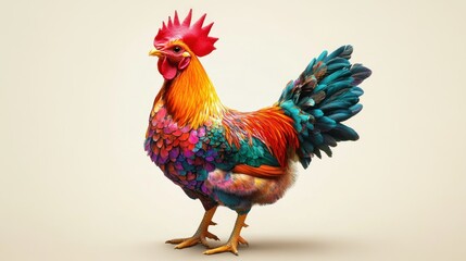 Fototapeta premium A Colorful Rooster with Strikingly Vibrant Plumage