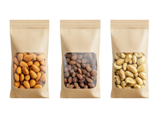 Three Bags of Nuts with Almonds  Raisins  and Cashews