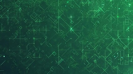 Abstract Hi-Tech Circuitry Pattern Overlay Motion Picture. Cyberpunk Green Technological Background Clip With Geometric Shapes And Glowing Details. Futuristic Network System Animation.