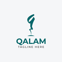 islamic logo with pen and  q shape icon, qalam logo illustration design.