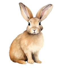 Obraz premium a soft watercolor rabbit sitting looking clip art transparent background