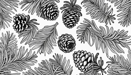 Hand drawn christmas pine cone  pattern illustration banner
