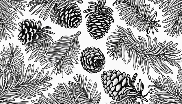 Hand drawn christmas pine cone  pattern illustration banner