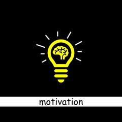 Illustrations show yellow lights and brains depicting ideas as well as thoughts. There is also the word Motivation.