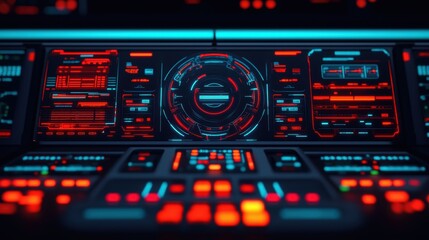 Obraz premium Advanced Futuristic Control Panel Holographic Interfaces with Ray Tracing Reflections