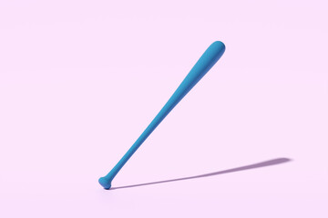 Blue baseball bat casting shadow on purple background