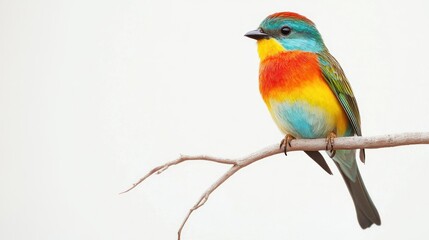 Colorful Bird Perched on a Branch Against a White Background