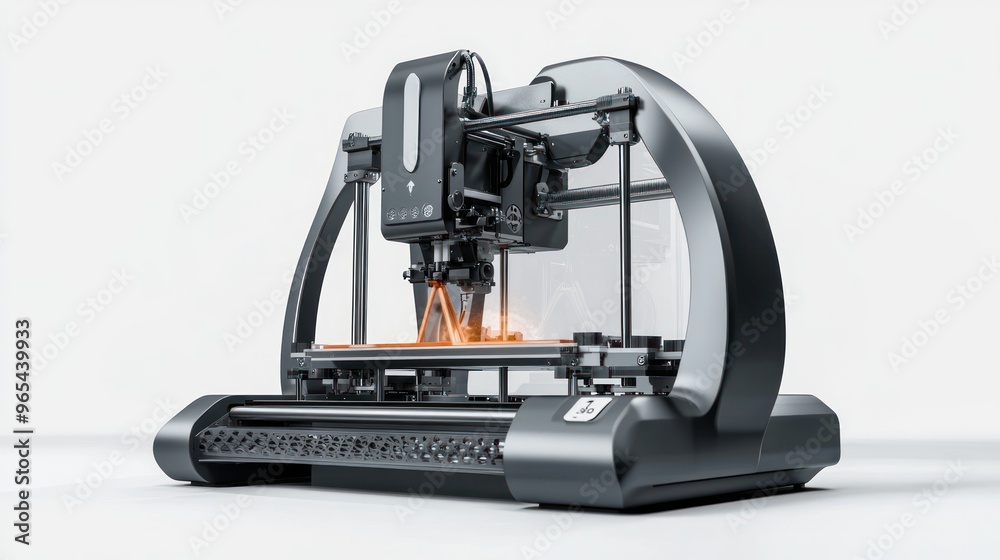 Poster a 3d printer with a transparent case and filament extruding
