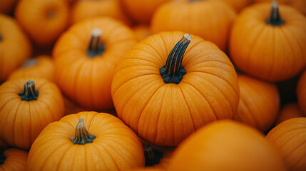 Obraz premium Up close, close-up pumpinks ready for sale at market