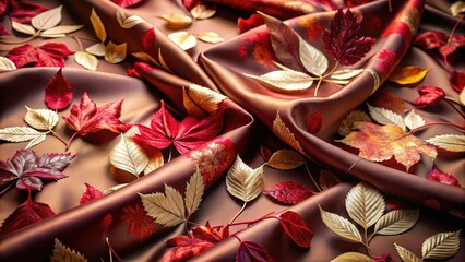 autumn's final farewell is whispered through delicate silk fabrics with intricate floral patterns and fallen crimson leaves