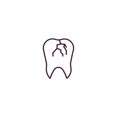 broken tooth outline icon. Linear vector from dentist concept. Thin line broken tooth icon isolated on white background