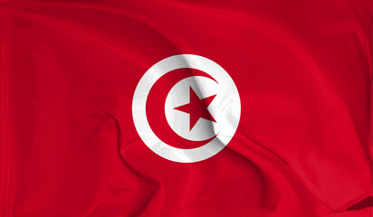 An up close view of Tunisia flag flying textures