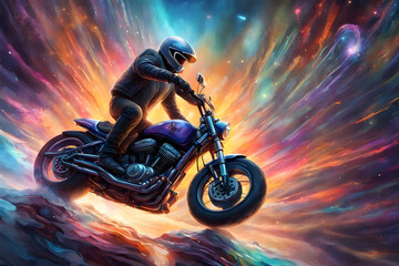 Fototapeta premium A biker riding motorcycle graffiti airbrushing techniques ai generated