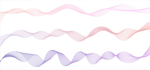 Dynamic gradient colorful flowing wave design element. Abstract wavy lines gradient vector line blend element. Wavy line gradient shapes set
