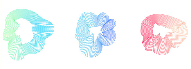 Dynamic gradient colorful flowing wave design element. Abstract wavy lines gradient vector line blend element. Wavy line gradient shapes set