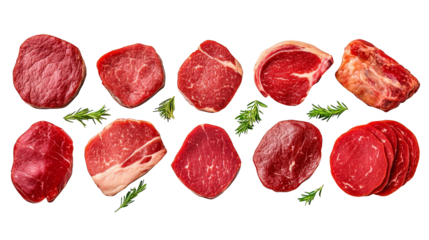 Raw Beef Steaks Collection With Rosemary