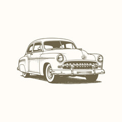 Retro Automobile Drawing, Classic Car in Sketch Style