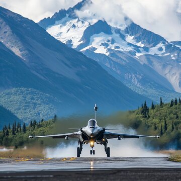 A U.S. Air Force F-22A Raptor taking off from Nellis Air Force Base, Nevada