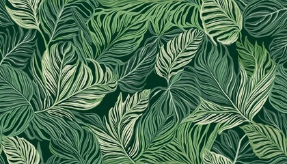 Green jungle leaf doodle shapes pattern illustration design