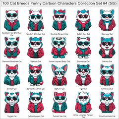 Cat Breeds Funny Cartoon Characters Collection Set of 100 Cat Faces Isolated Part 5