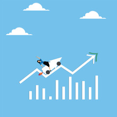 Businesswoman riding the arrow going up