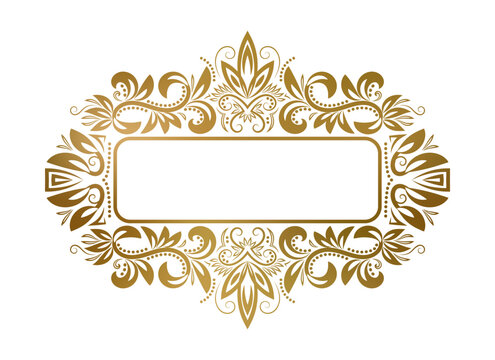Golden frame with vintage ornaments for text. Good for elegant label decoration, name plate or cover design.