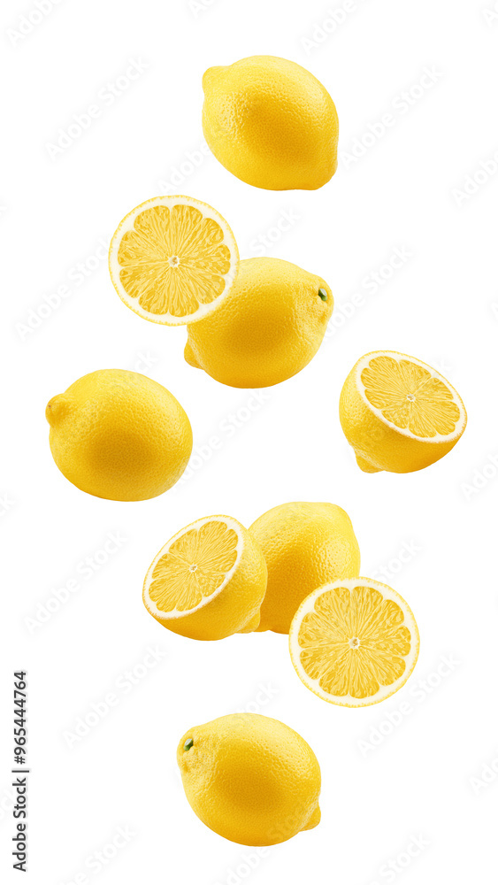 Wall mural falling lemon, isolated on white background, full depth of field