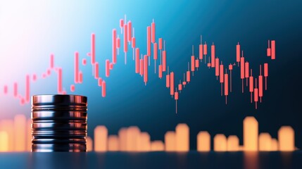 Economic Trends: Energy Stock Chart Showing Oil Price Peaks and Valleys in 3D Illustration with Copy Space, Selective Focus in Ultra HD