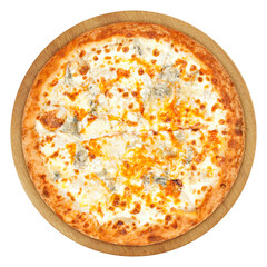Pizza with cheese, isolated on white background, full depth of field