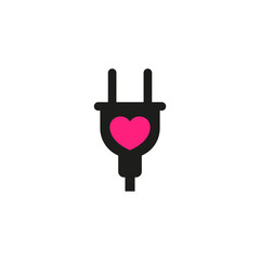 Electrical power plug with heart. Vector icon. 