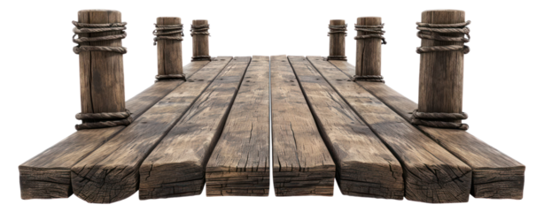 wood pier port and pole boardwalk in lake clip art transparent background