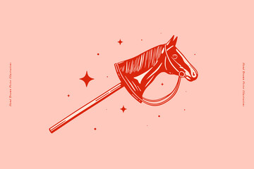 Horse's head on a stick surrounded by stars. A horse for hobbyhorsing.