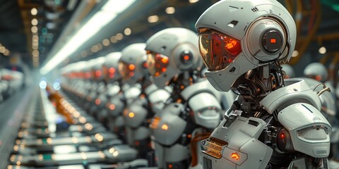 Fototapeta premium Group of robots in Warehouse