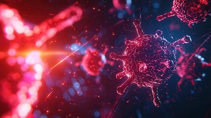 Microscopic view of viruses in vibrant colors showcasing structure and detail, emphasizing the complexity of microbial life.
