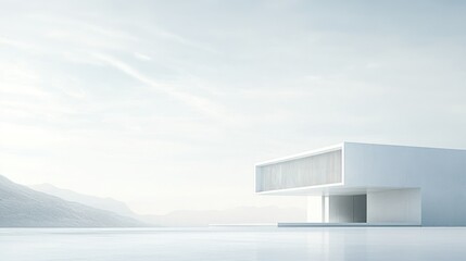 Minimalist Modern Architecture with Mountain Backdrop